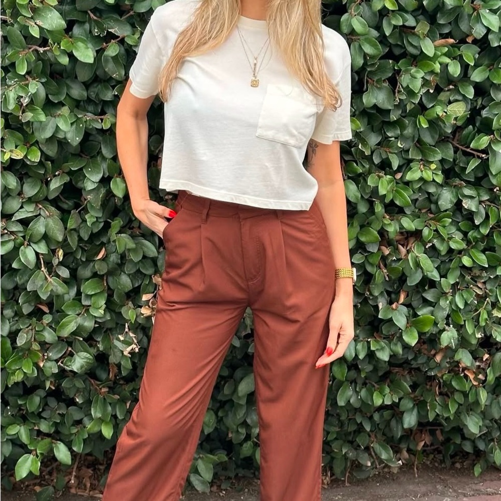 Brown Wide Leg Pants with High Waist and Soft Drapey Fabric
